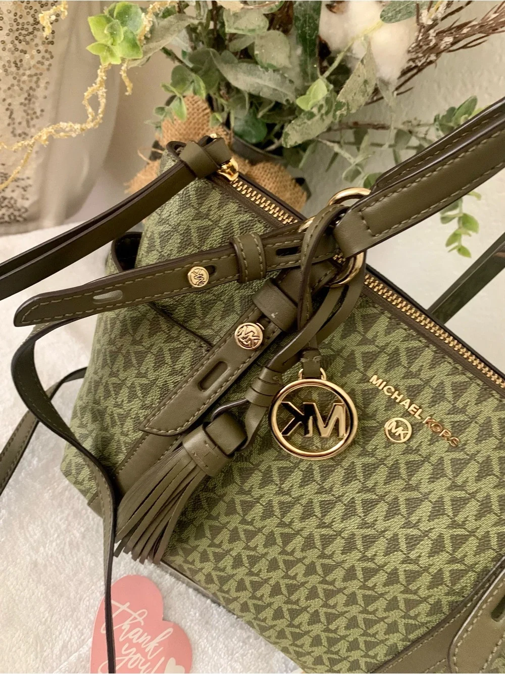 Michael Kors Olive Signature Sullivan
Convertible Tote Tote with Gold Hardware - Picture 2 of 10